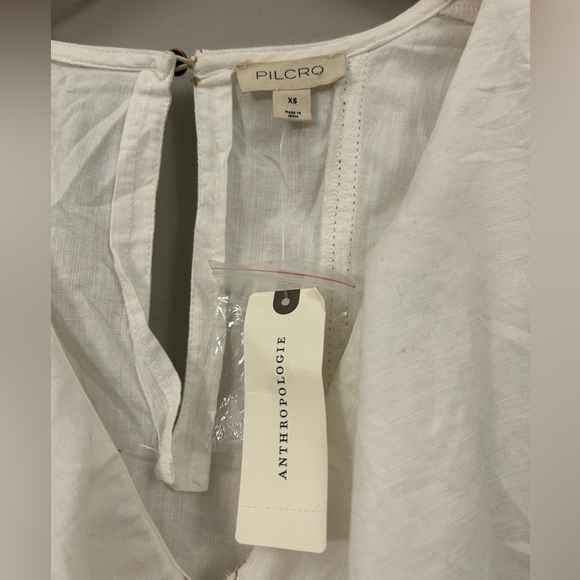Anthropologie Pilcro Ruffle Neck Linen Swing Blouse Cream Size XS NWT - Picture 6 of 10